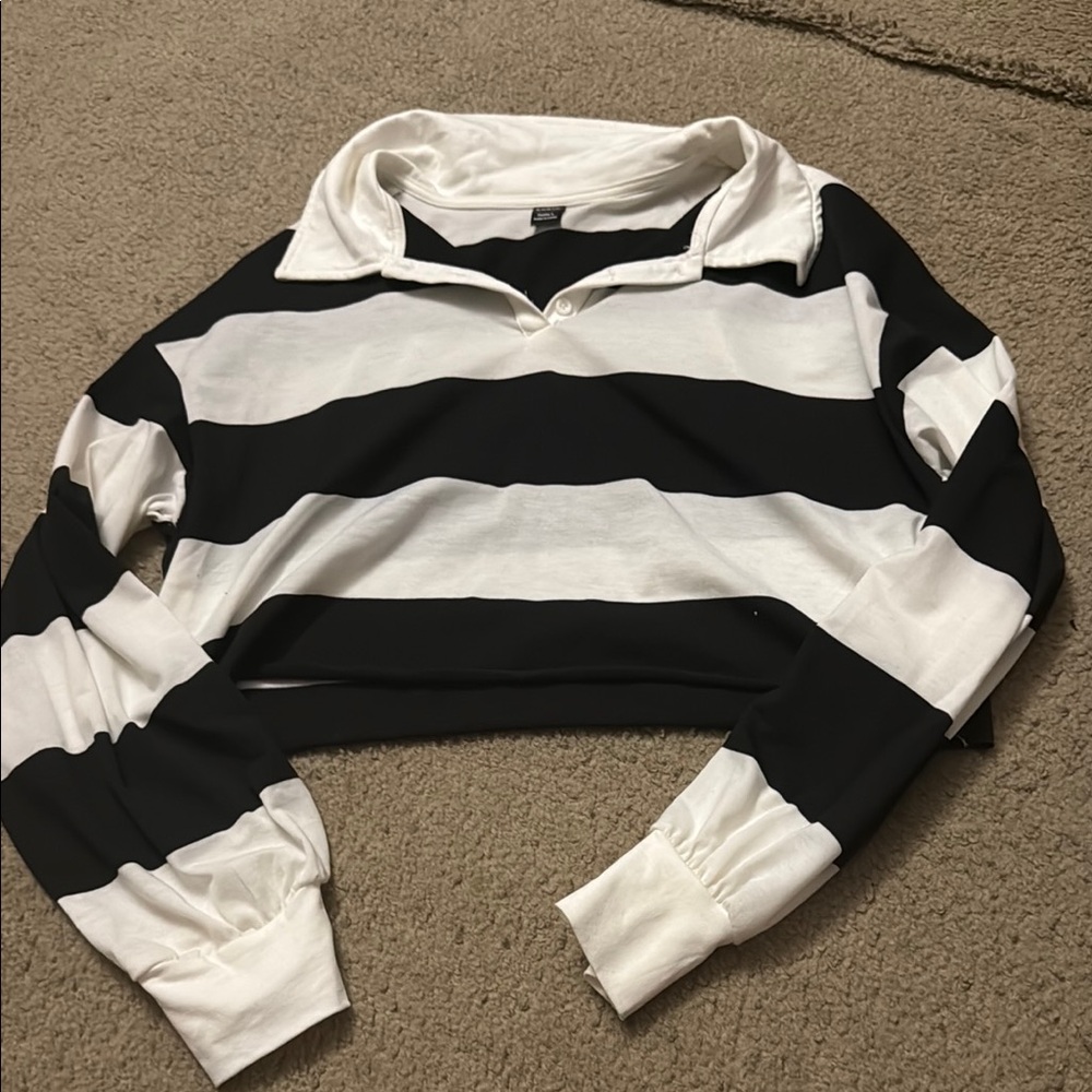 Black and white half collar shirt